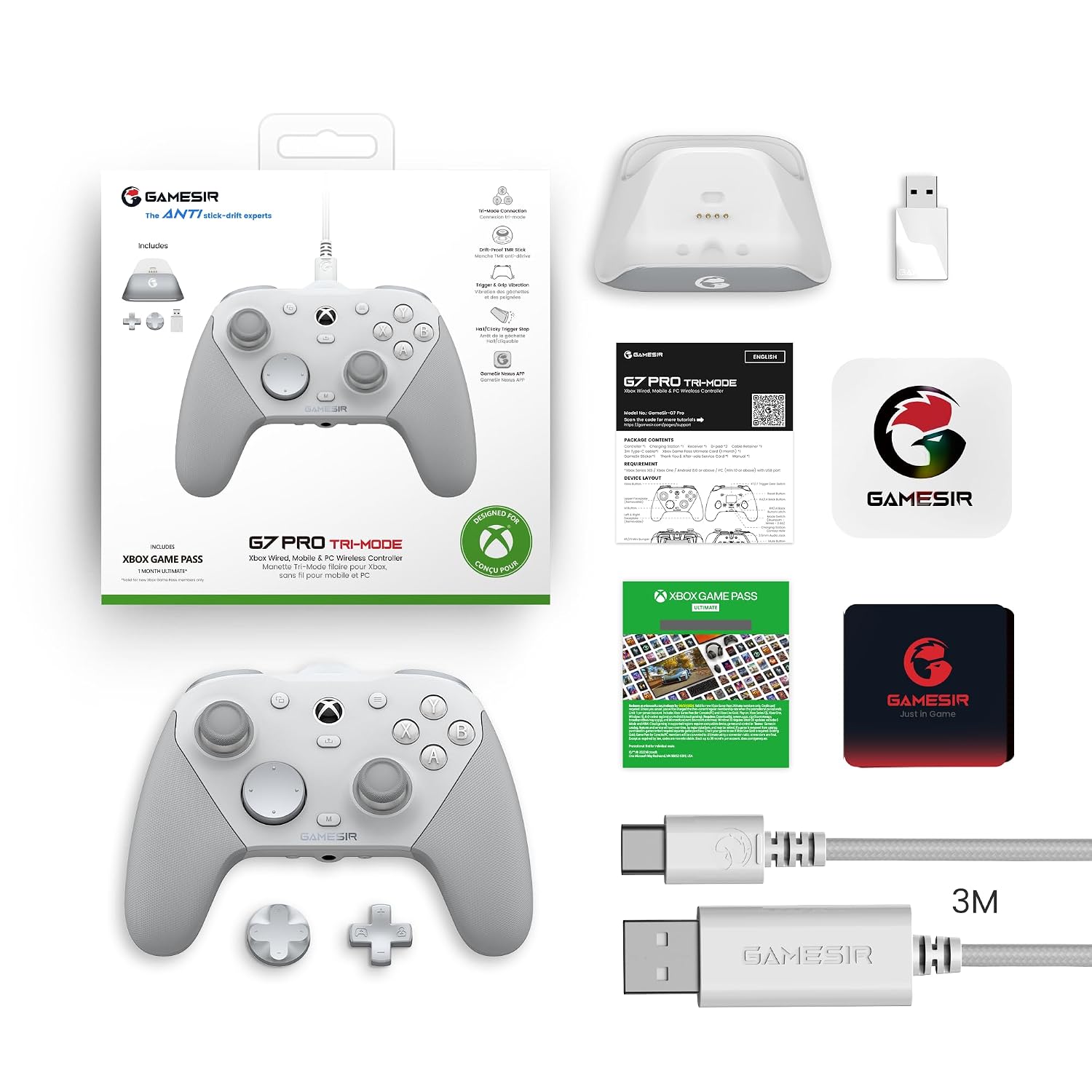 GameSir G7 Pro Wired Controller for Xbox Series X|S. Xbox One. Wireless Gamepad for PC&Android with TMR Sticks. Hall Effect Analog Triggers. 1000Hz Polling Rate. 3.5mm Audio Jack – White